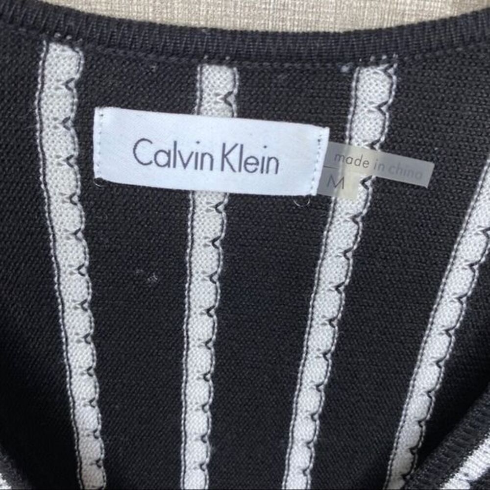 Calvin Klein Black White Stripe Knit Dress Medium aux Wrap Stretch Sweater - Picture 4 of 5
